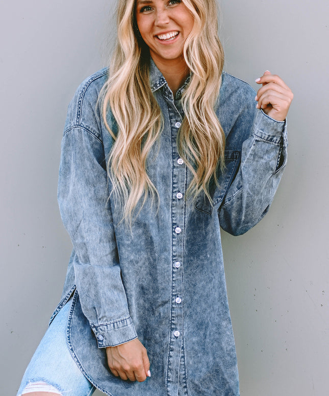 Sky Blue Vintage Washed Chest Pocket Denim Shirt